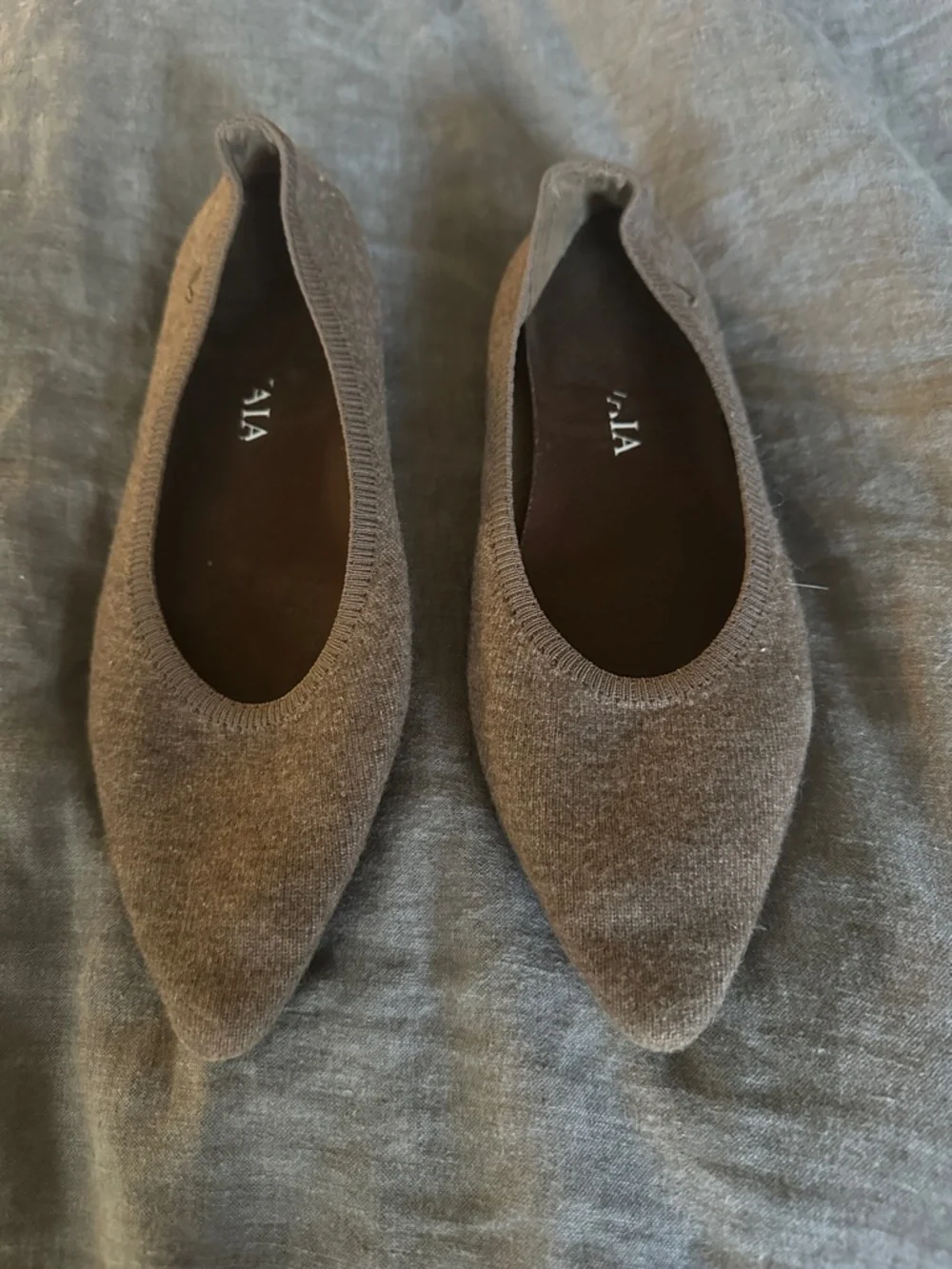 Pointed Knit Ballet Flats in Taupe - Picture 1 of 4